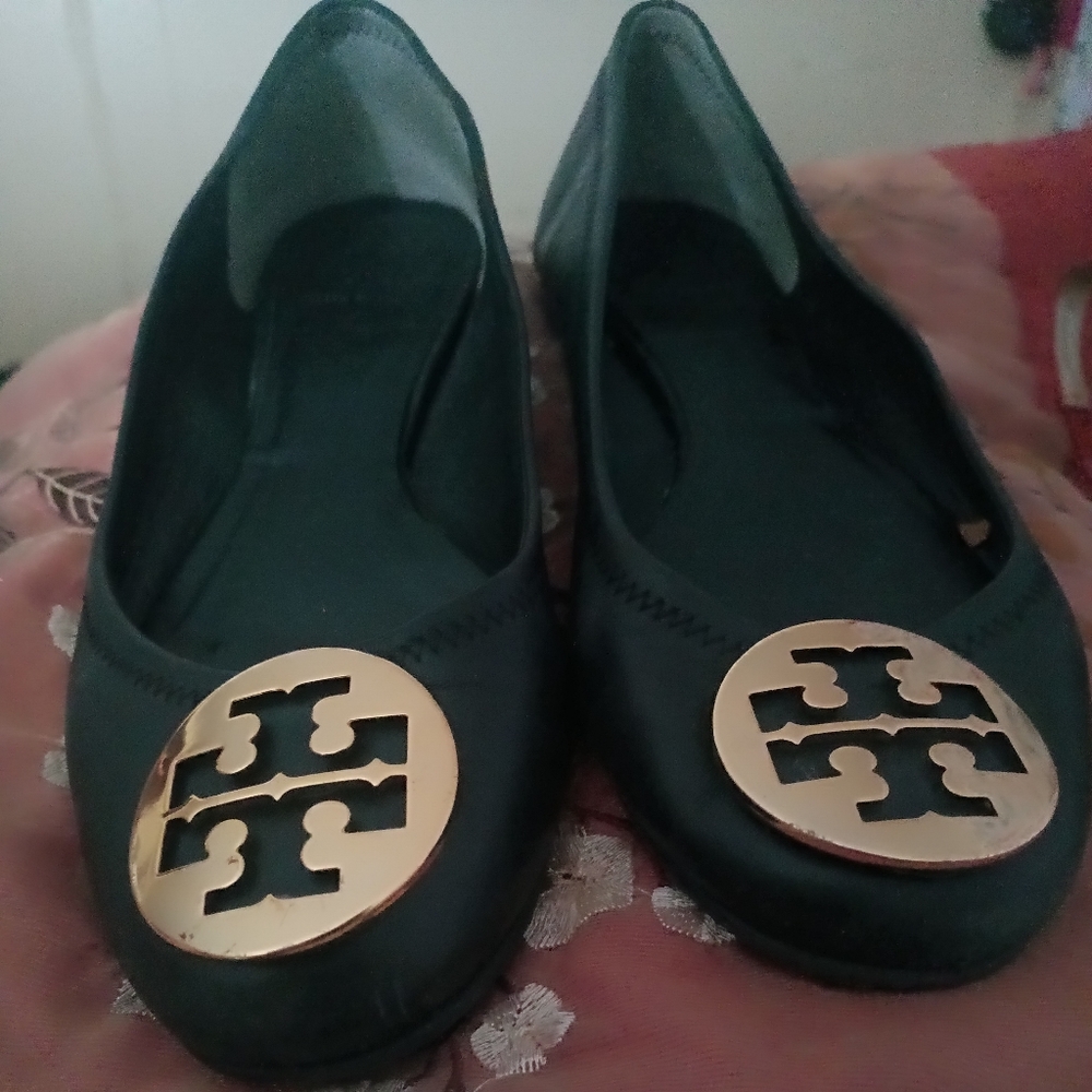 Tory Burch classic Reva black and gold Ballet shoes